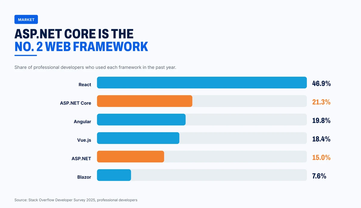 Web framework usage among professional developers in 2025