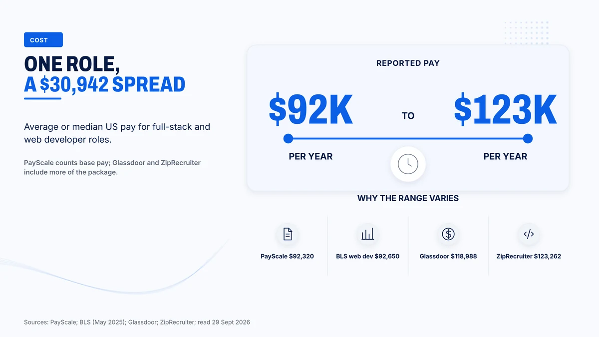 US pay for full-stack and web developer roles runs from $92,320 to $123,262