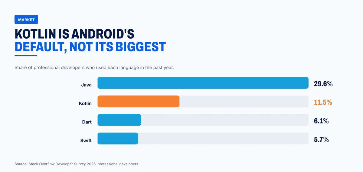 Language usage among professional developers in 2025