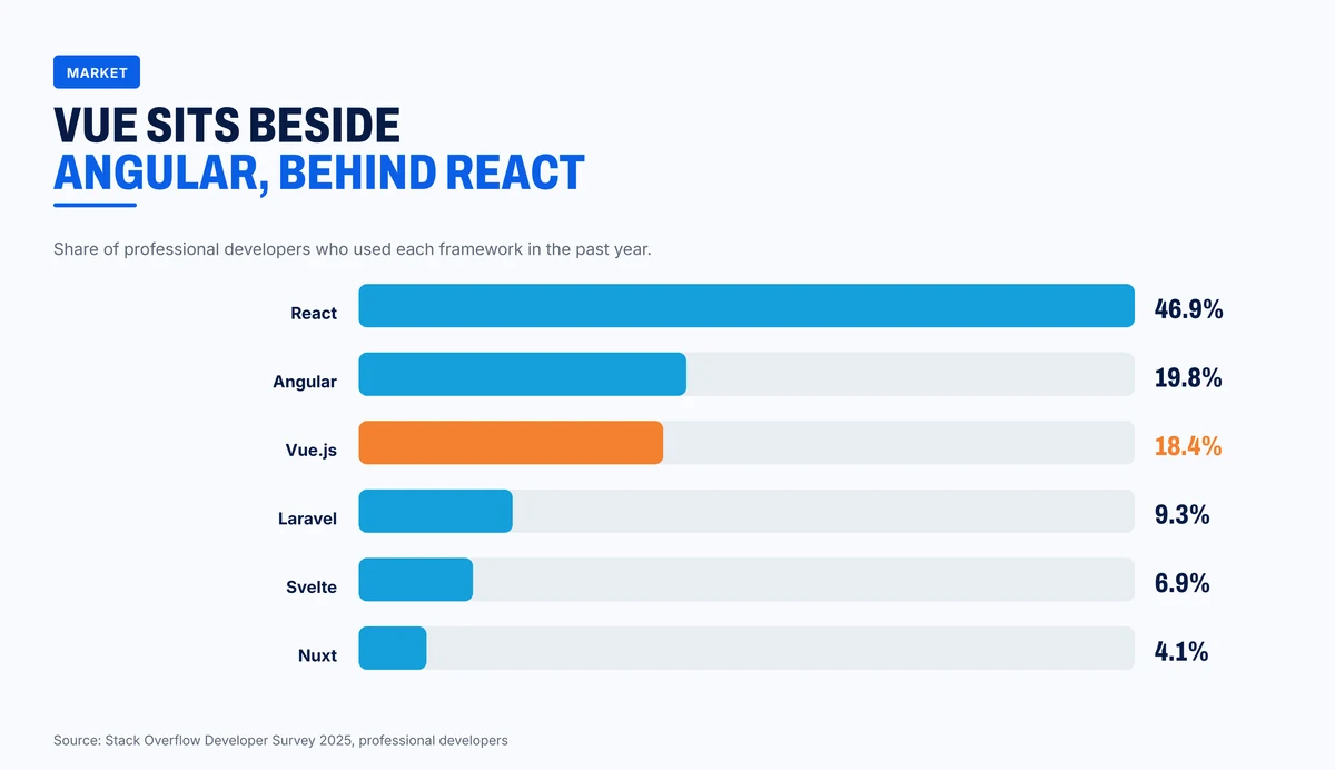 Framework usage among professional developers in 2025