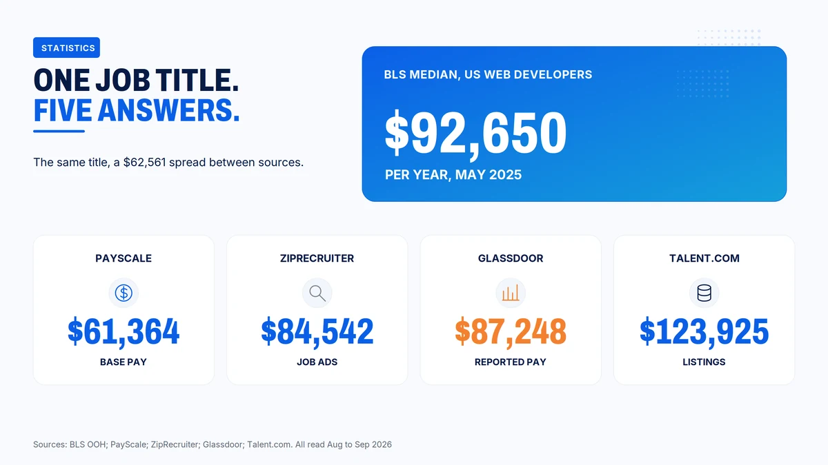 Five salary sources report between $61,364 and $123,925 for the same WordPress developer title